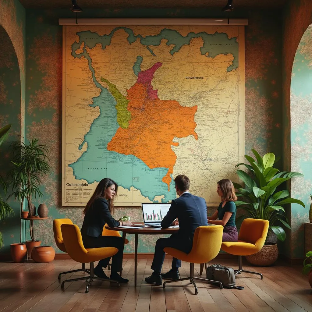 Consultores analizando mapa de mercado colombiano