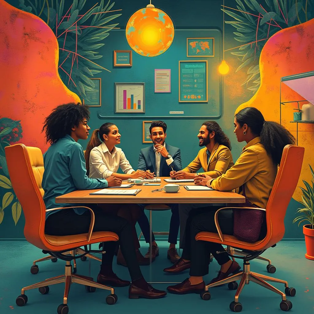 Equipo diverso de consultores en reunión estratégica